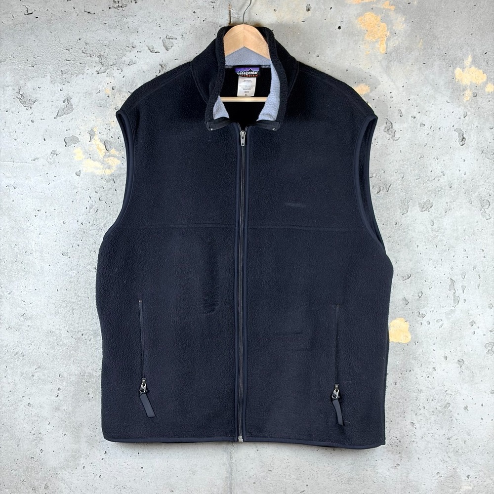Patagonia Synchilla Fleece Vest Mens XL Black Mock Neck Full Zip Outdoor Hiking